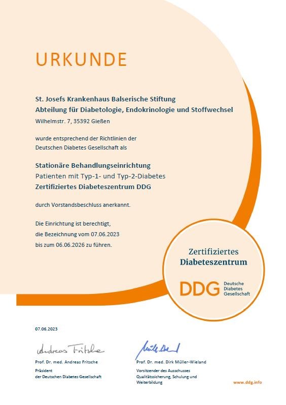 Zertifiziertes Diabeteszentrum DDG 2023 - 2026